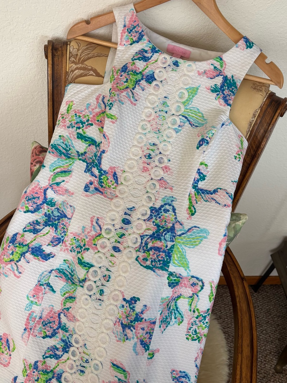 Lilly Pulitzer White Shift Dress with Blue, Pink & Green Floral Accents